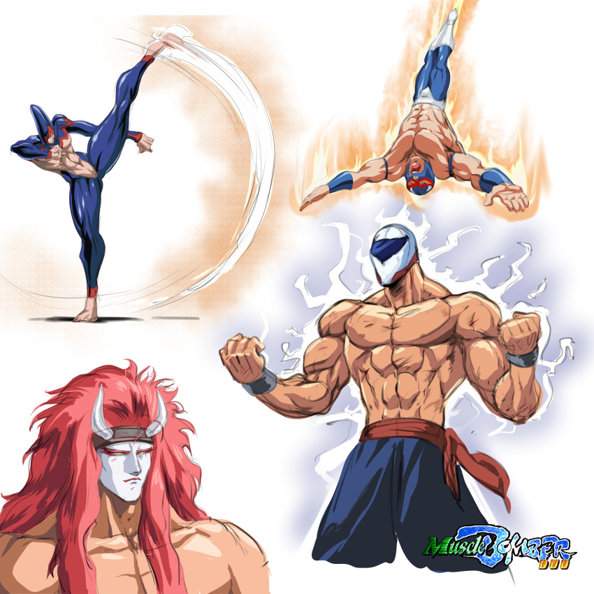 4boys, absurdres, capcom, clenched_hands, el_stingray, energy, facepaint, hara_tetsuo_(style)