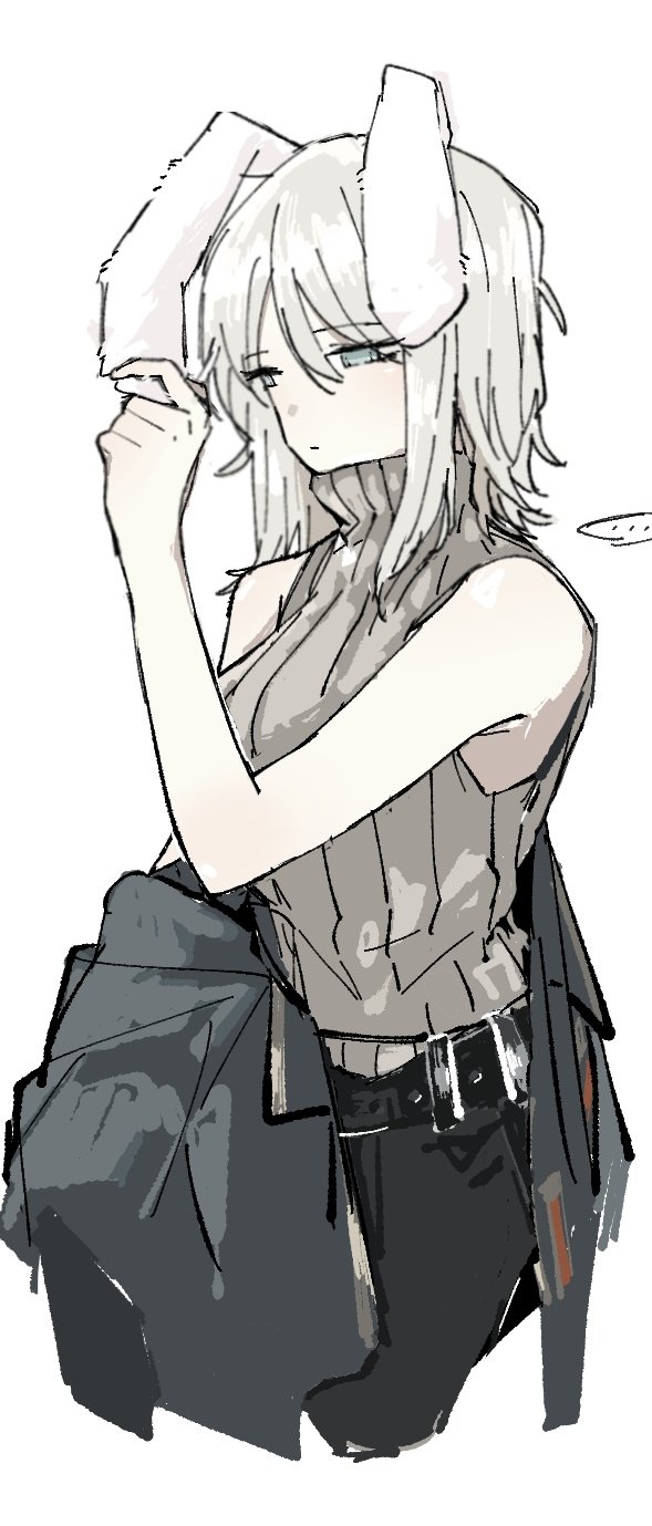 ..., 1girl, animal_ears, belt, faust_(limbus_company), grey_jacket, highres, jacket