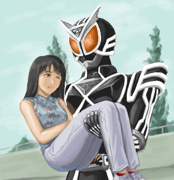 cj_(pixiv81576), kamen_rider, kamen_rider_555, kamen_rider_delta, kimura_saya, princess_carry