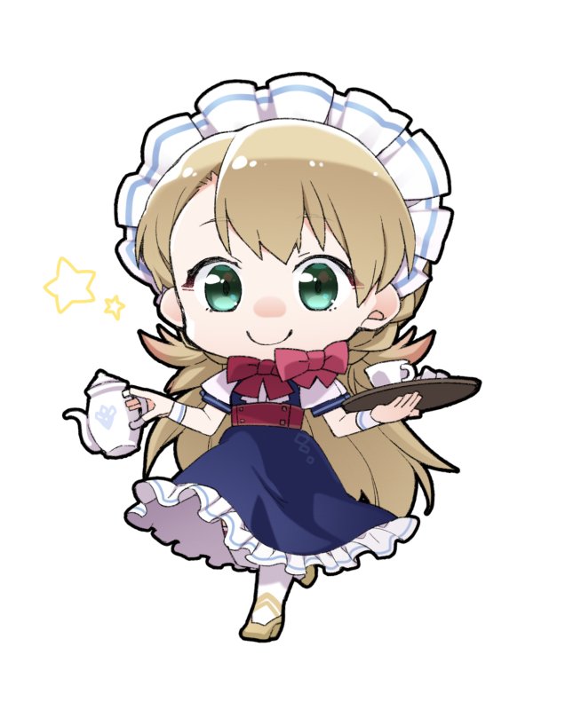 1girl, alternate_costume, asymmetrical_bangs, chibi, cup, dress, fire_emblem, fire_emblem_heroes