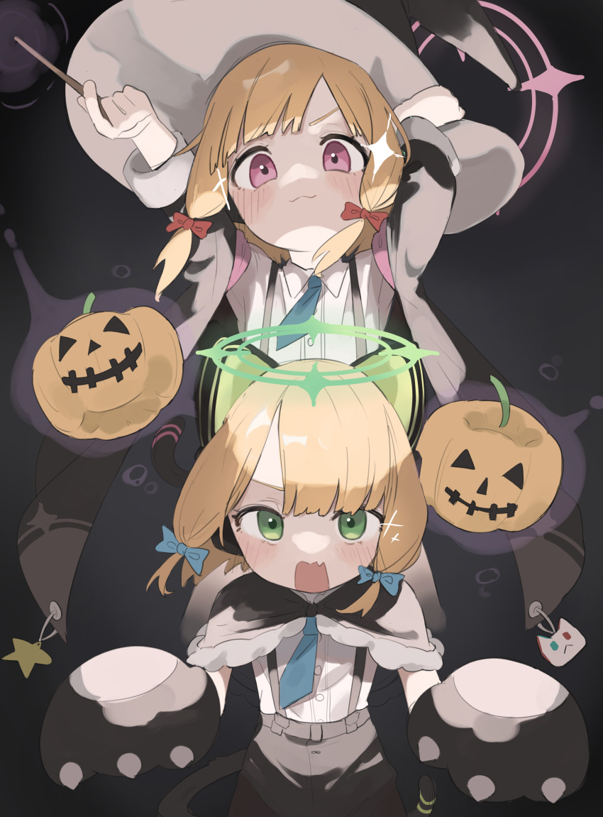 2girls, absurdres, ainkun, animal_ears, blonde_hair, blue_archive, blue_necktie, blush