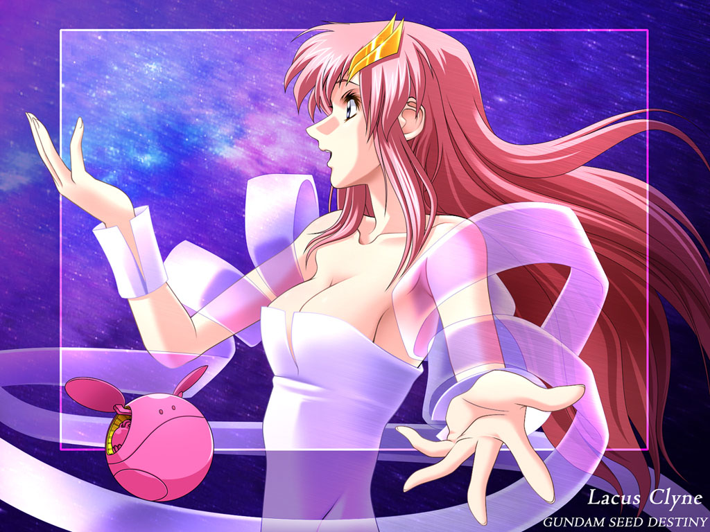 aizawa_kotaroh, breasts, cleavage, destiny, gundam, gundam_seed, gundam_seed_destiny, half_pixels_carving, haro, hpc, lacus_clyne, long_hair, singing