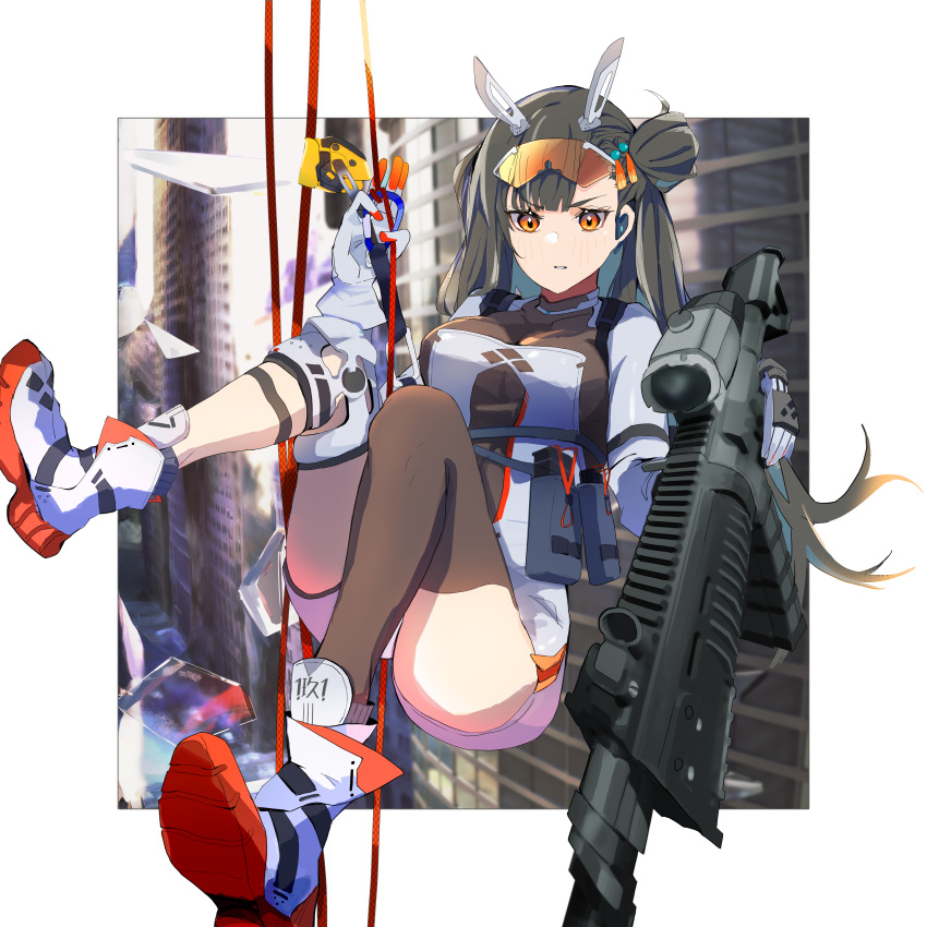 1girl, absurdres, ammunition_pouch, brown_hair, colored_shoe_soles, earpiece, girls'_frontline_2:_exilium, girls_frontline