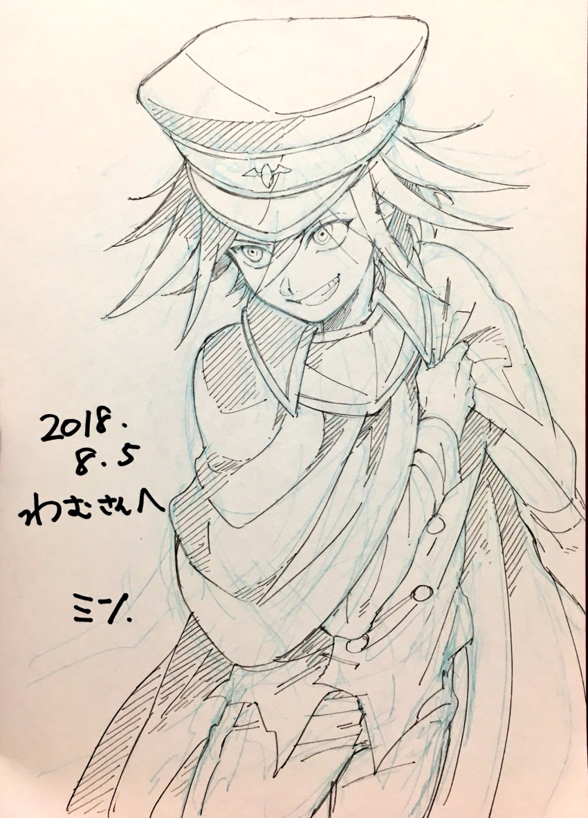1boy, buttons, cape, danganronpa_(series), danganronpa_v3:_killing_harmony, dated, double-breasted, grin