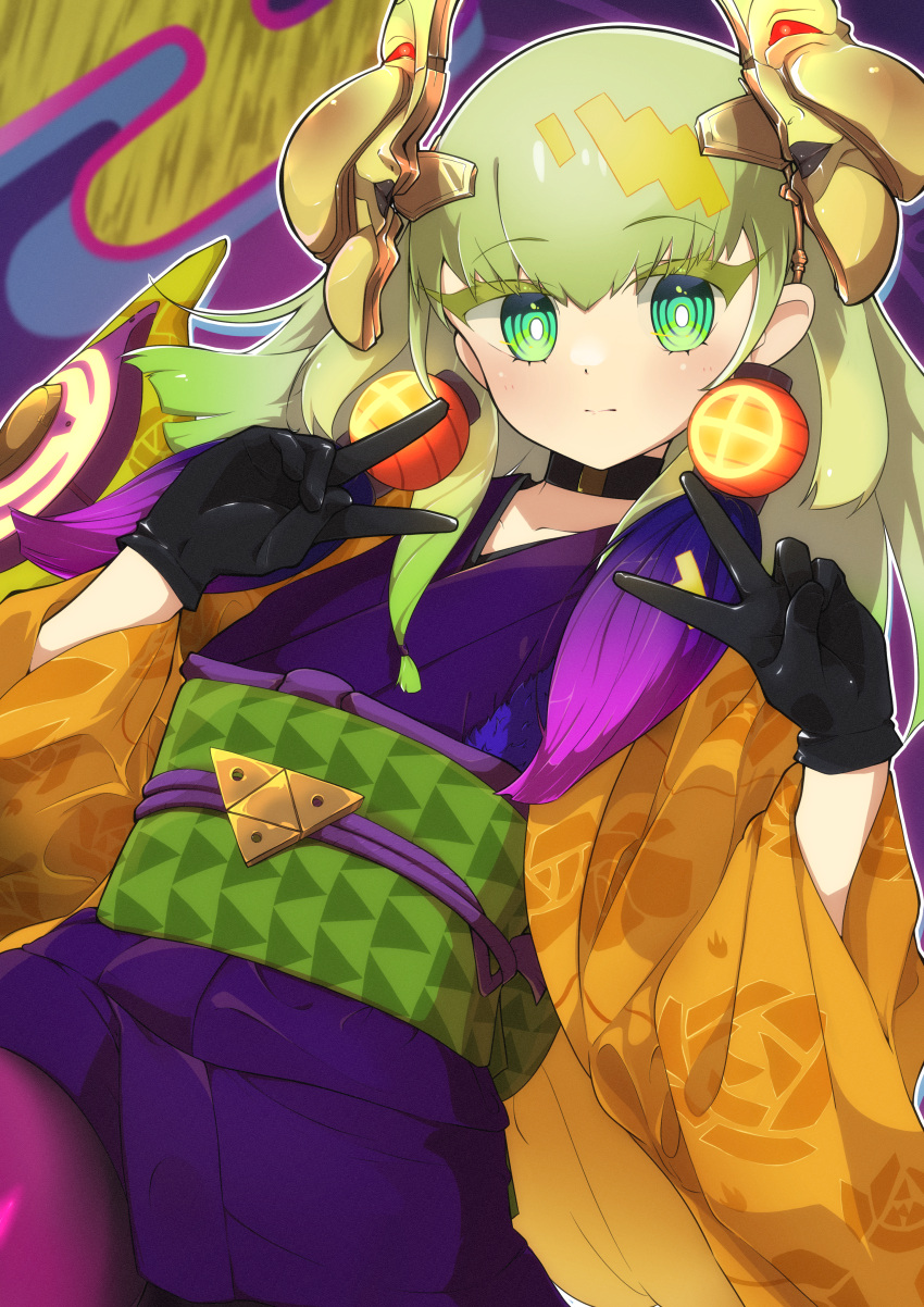1other, absurdres, androgynous, blonde_hair, double_v, duel_monster, ear_ornament, earrings