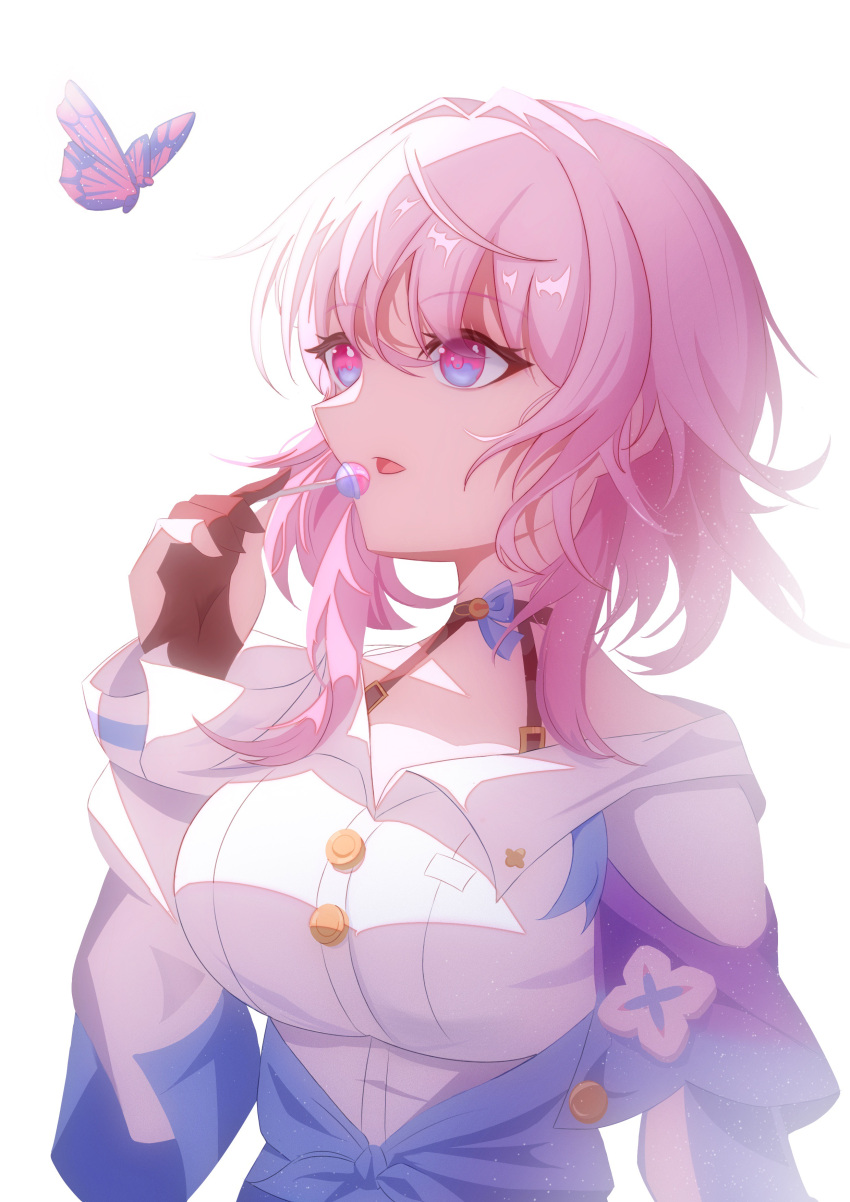 1girl, absurdres, archery_shooting_glove, artistic_error, black_choker, black_gloves, blue_eyes, blue_jacket