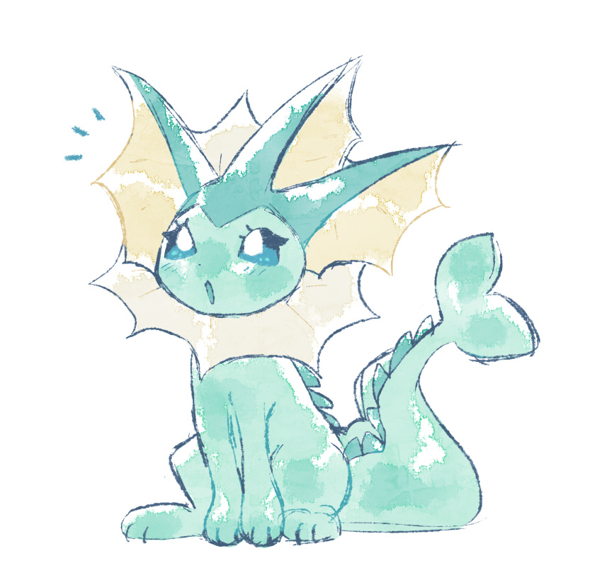 absurdres, commentary, english_commentary, full_body, highres, miyeaow, no_humans, open_mouth, pokemon, pokemon_(creature), simple_background, solo, vaporeon, white_background