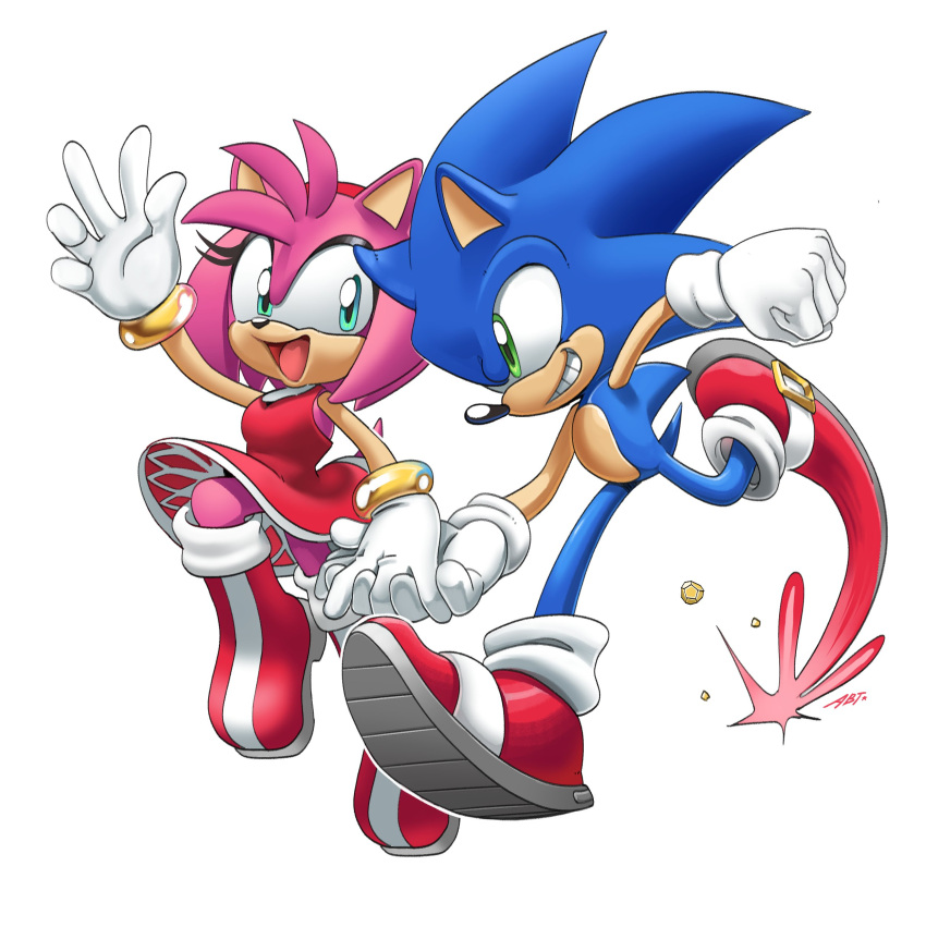 1boy, 1girl, absurdres, adam_bryce_thomas, amy_rose, dress, full_body, furry