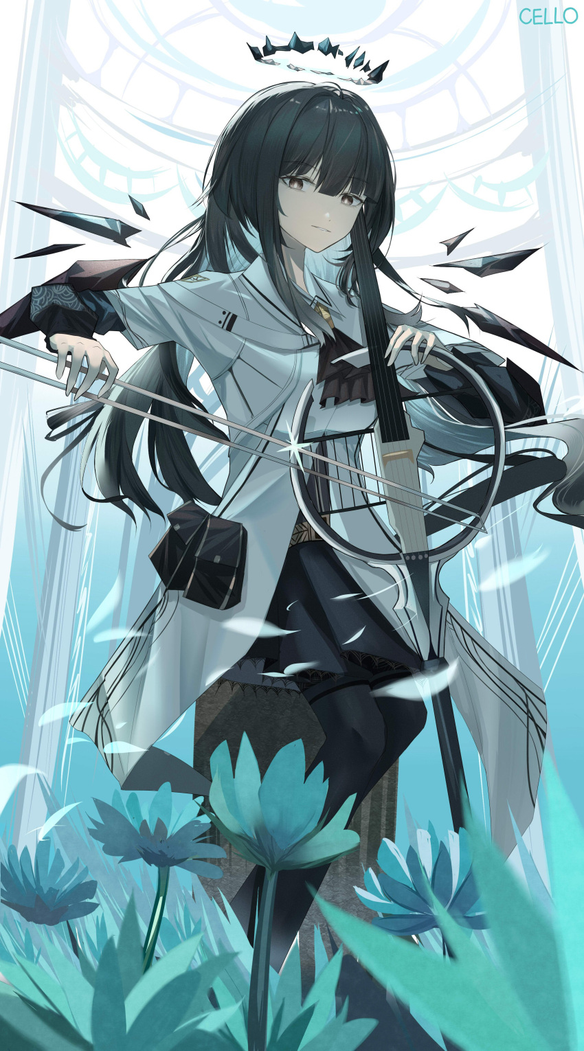 1girl, absurdres, ahoge, arknights, ascot, belt, belt_buckle, birchboat
