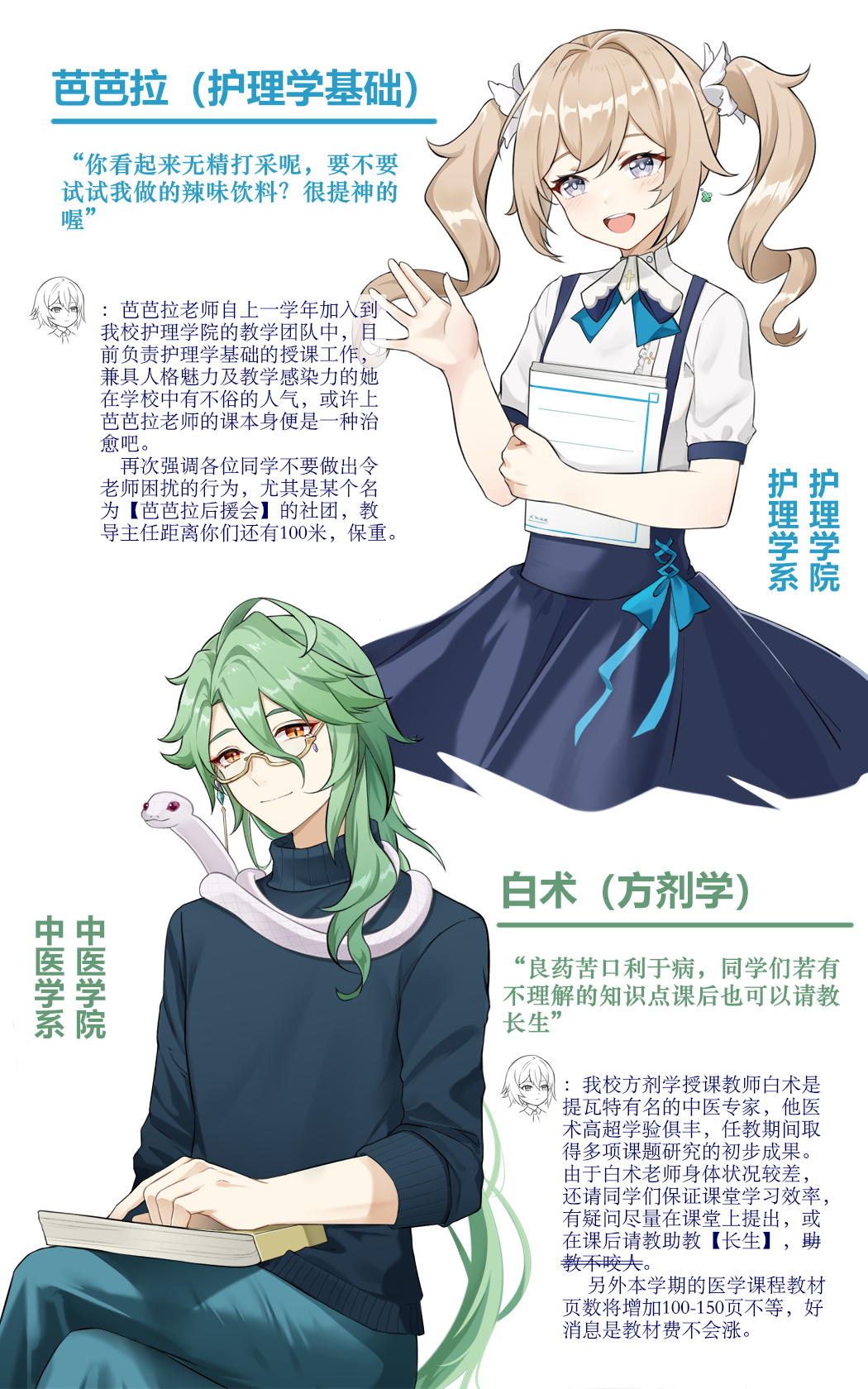 1boy, 1girl, alternate_costume, animal_around_neck, baizhu_(genshin_impact), barbara_(genshin_impact), black_sweater, blonde_hair