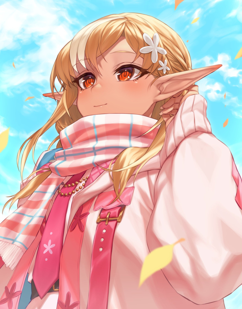1girl, blonde_hair, ckhd, coat, flower, hair_flower, hair_ornament, highres