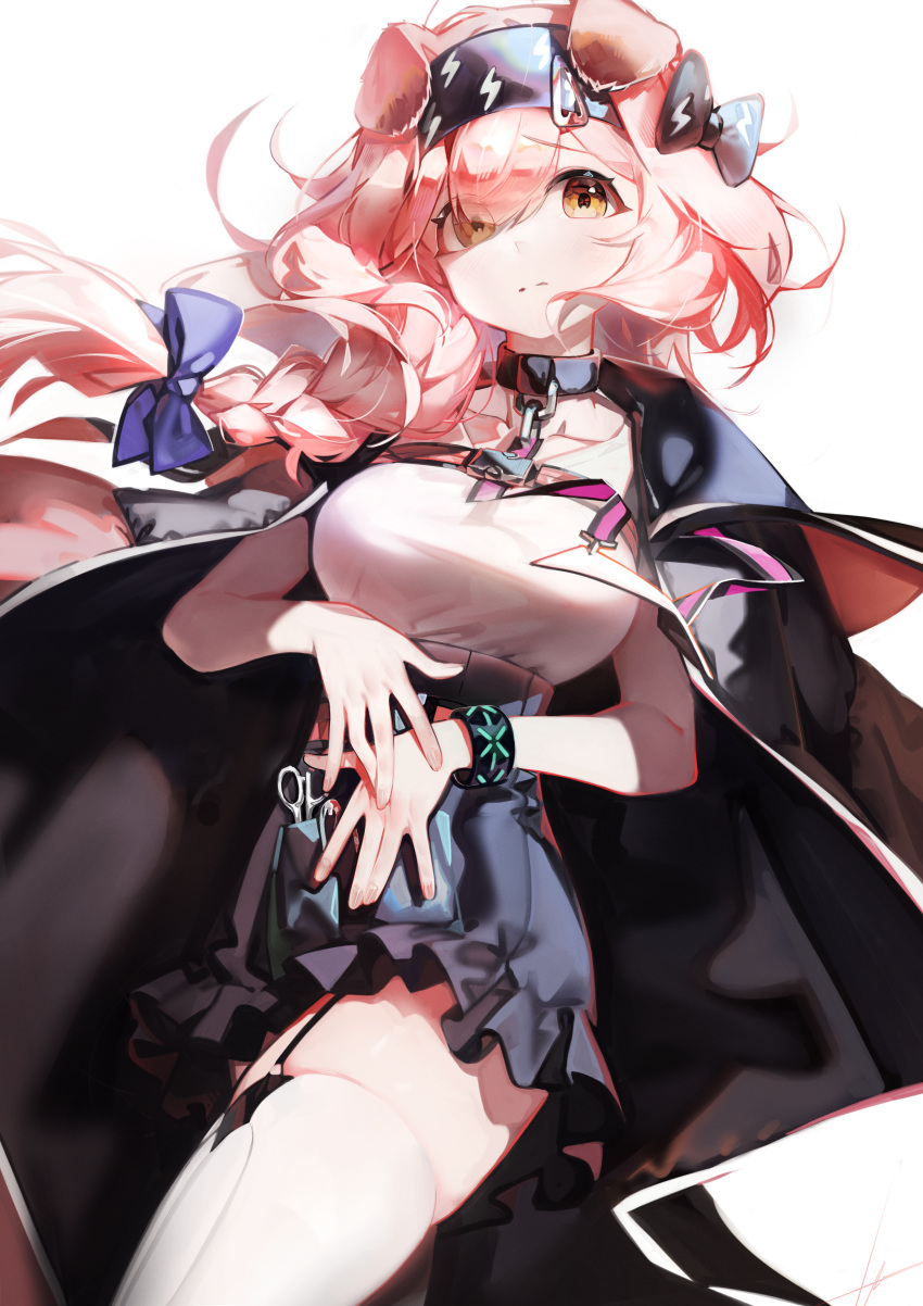 1girl, absurdres, animal_ears, arknights, black_bracelet, black_collar, black_headband, black_jacket
