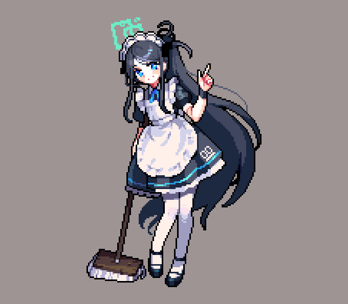 17antares, 1girl, apron, aris_(blue_archive), aris_(maid)_(blue_archive), black_dress, black_footwear, black_hair