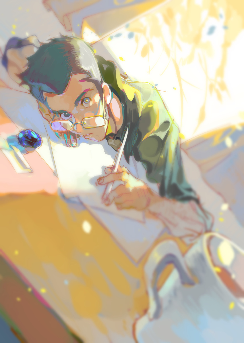 1boy, absurdres, arsene_lupin_iii, bacchus_lpiii, black_hair, cup, fingernails, glasses