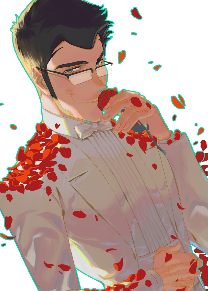 1boy, absurdres, aqua_outline, arsene_lupin_iii, bacchus_lpiii, black_hair, bow, bowtie