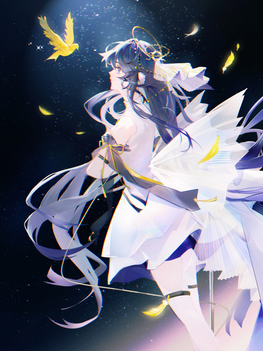 1girl, absurdres, astesia_(arknights), astesia_(frlibe_on_the_palace)_(arknights), bird, blue_eyes, blue_hair, chaowuwanjiushui