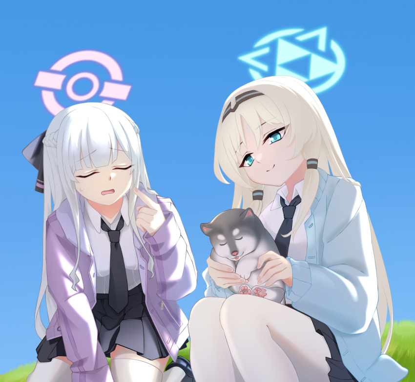 ak-12_(girls'_frontline), alternate_costume, an-94_(girls'_frontline), animal, aqua_eyes, blonde_hair, blue_archive, blue_eyes