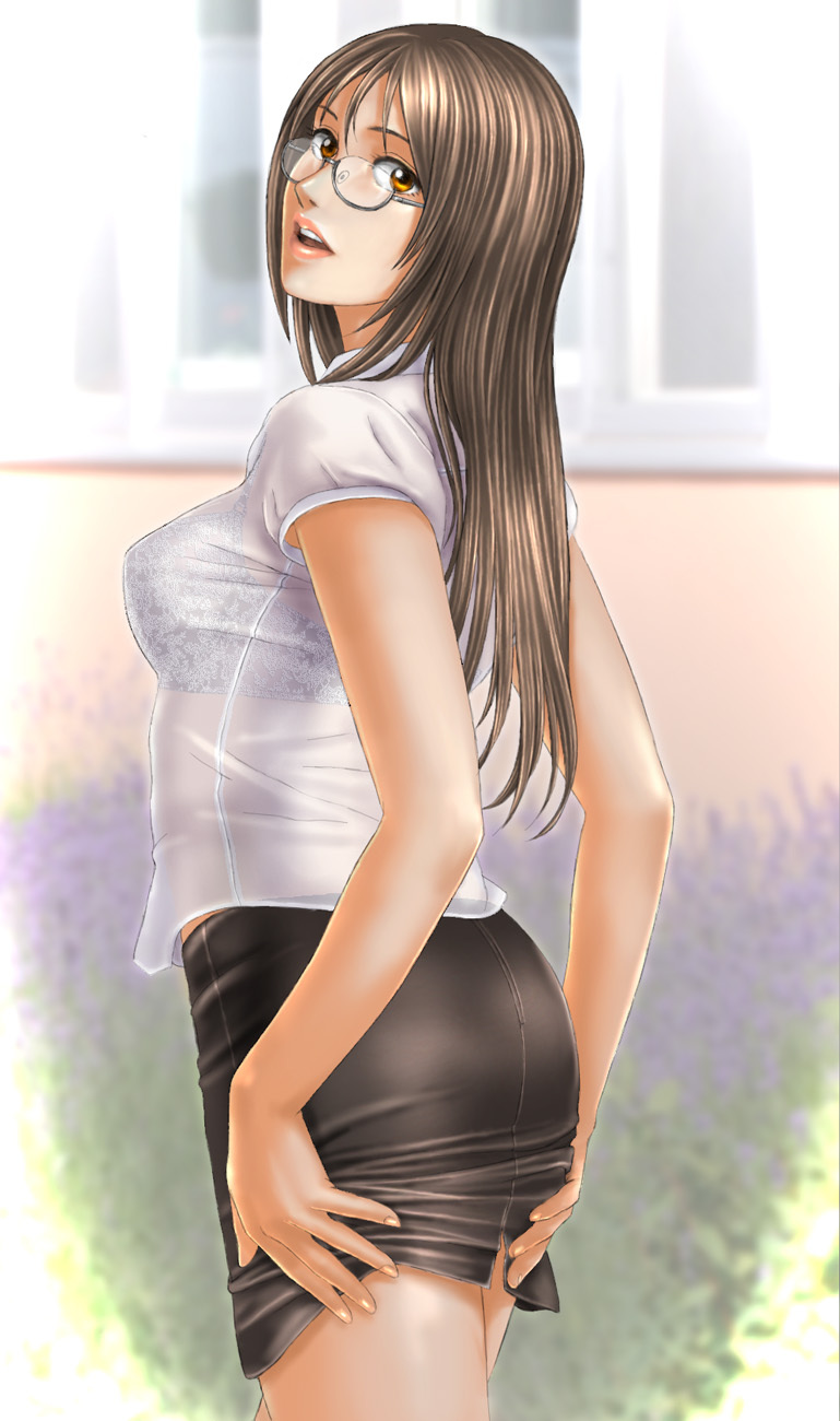 bra, breasts, brown_eyes, brown_hair, from_behind, glasses, highres, k-on!
