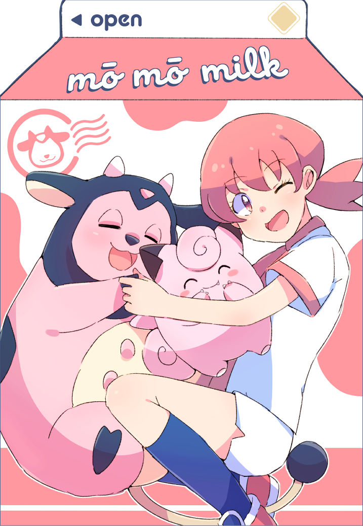 1girl, ;d, clefairy, commentary_request, eyelashes, from_side, head_tilt, long_hair