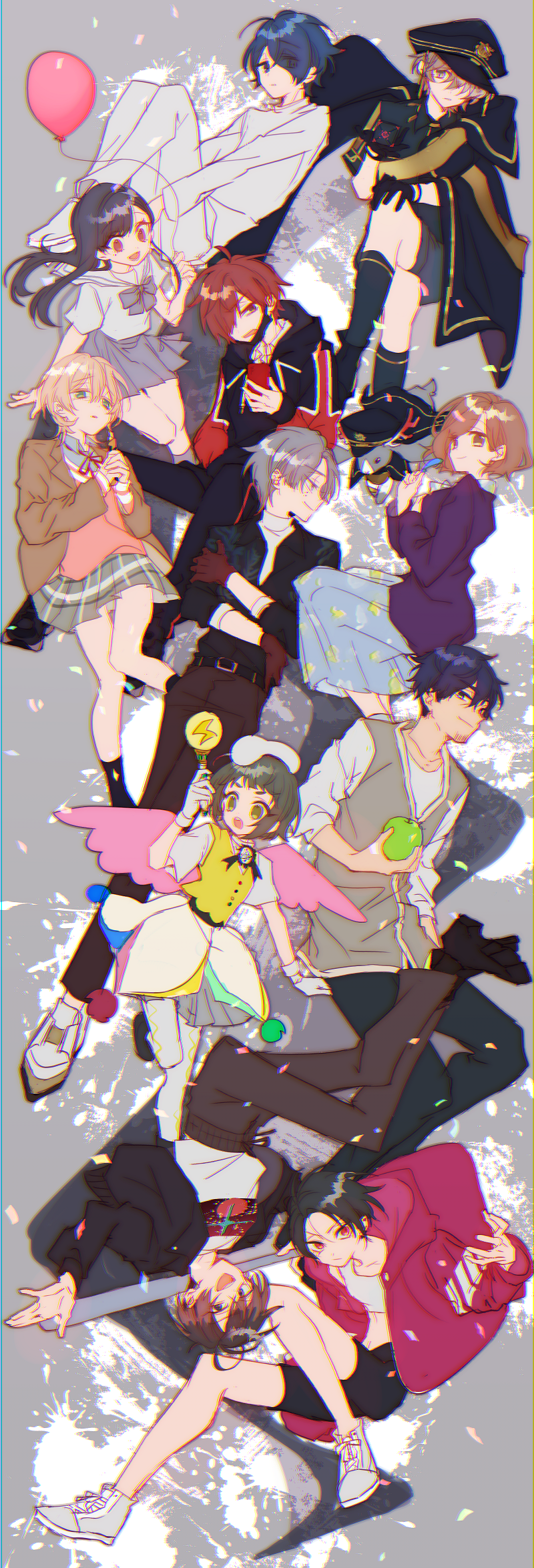 1other, 5girls, 6+boys, black_hair, blonde_hair, blue_eyes, blue_hair, brown_eyes