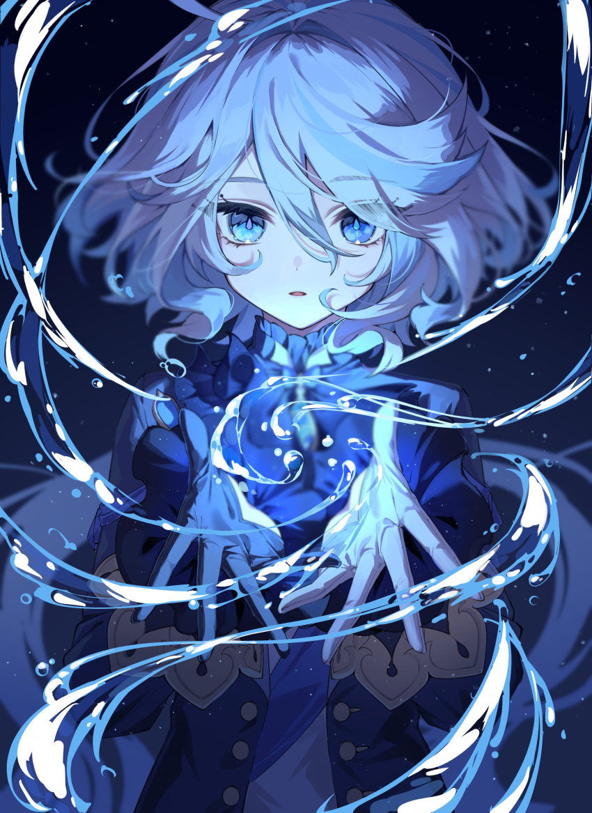 1girl, absurdres, ascot, blue_ascot, blue_eyes, commentary, eyelashes, facing_viewer