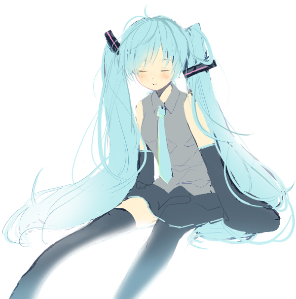 aqua_hair, bad_id, blush, closed_eyes, detached_sleeves, hatsune_miku, long_hair, long_sleeves