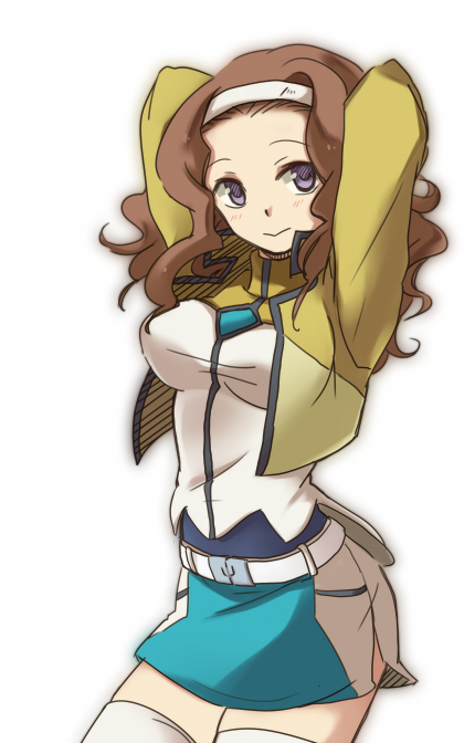 arms_behind_head, arms_up, brown_hair, gundam, gundam_00, gundam_00_a_wakening_of_the_trailblazer, hanbu, headband