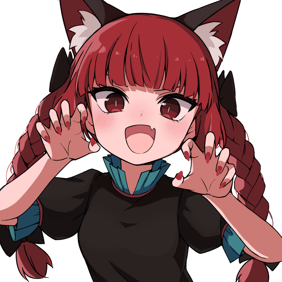 1girl, :d, aki_inu, animal_ear_fluff, animal_ears, black_bow, black_dress, blush