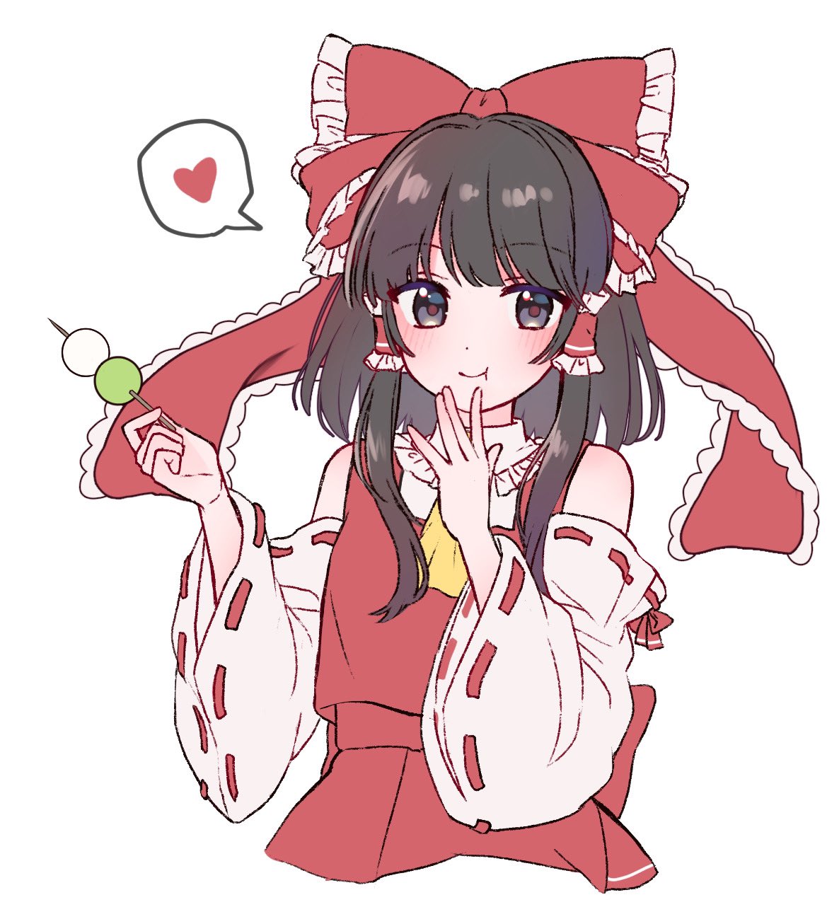 1girl, ascot, blush, bow, closed_mouth, commentary_request, cropped_torso, detached_sleeves