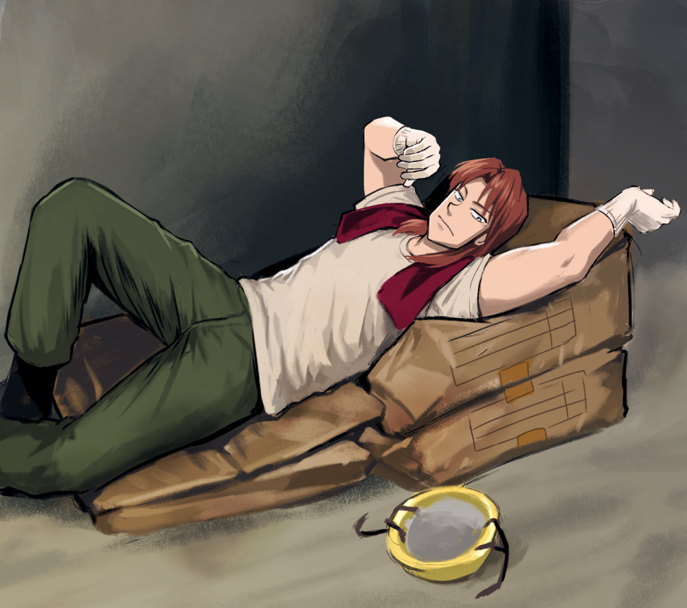 1boy, arm_up, bag, black_eyes, black_footwear, boots, brown_hair, closed_mouth