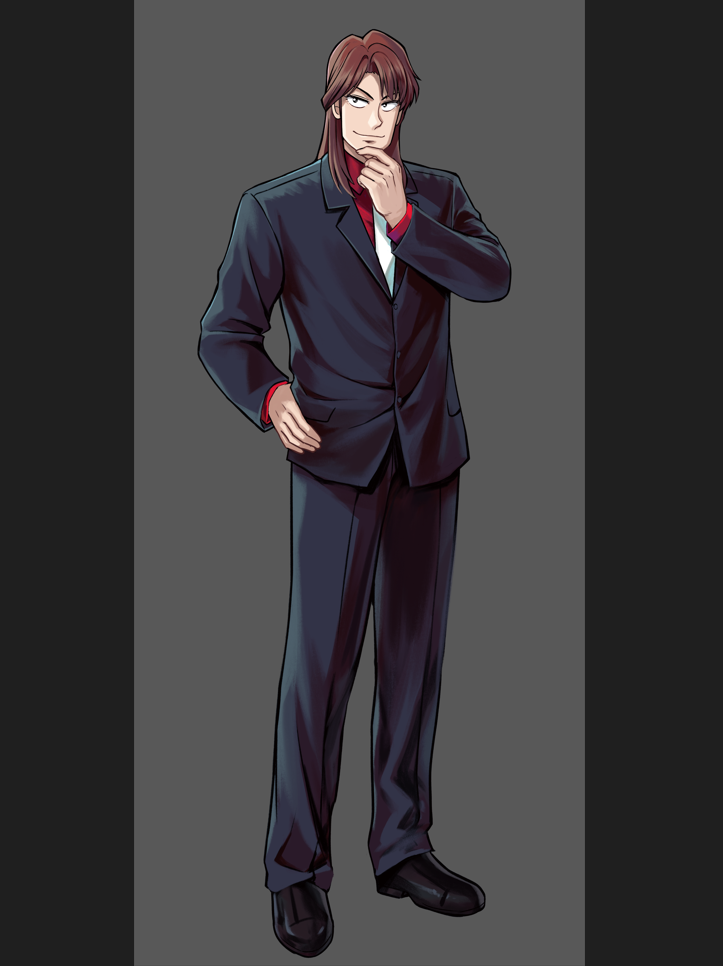 1boy, black_footwear, black_jacket, black_pants, blazer, brown_hair, closed_mouth, collared_shirt