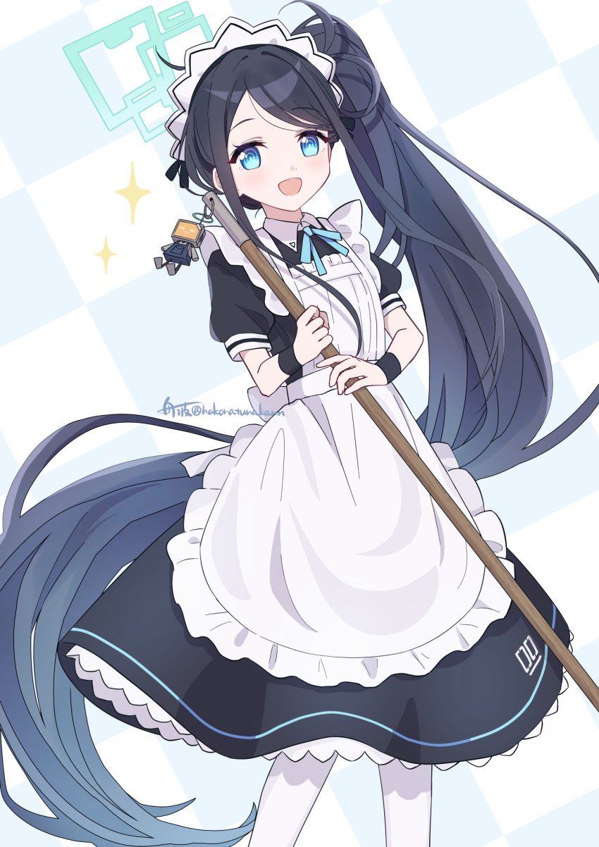 1girl, apron, aris_(blue_archive), aris_(maid)_(blue_archive), black_dress, black_hair, black_wristband, blue_archive
