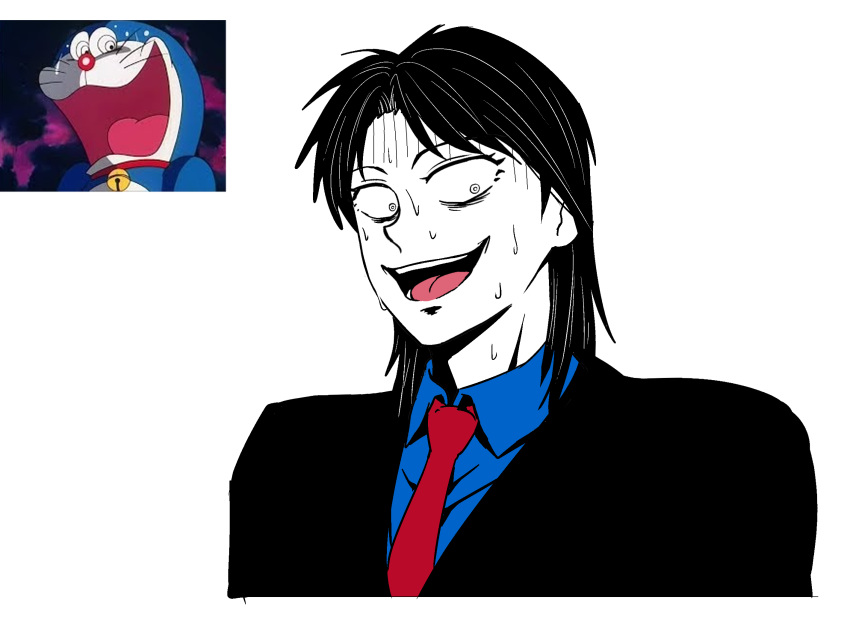 1boy, bags_under_eyes, black_hair, black_jacket, blazer, blue_shirt, collared_shirt, colored_skin