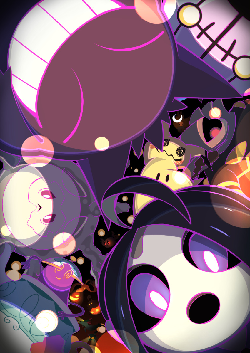 1boy, ahoge, allister_(pokemon), black_hair, bright_pupils, chandelure, commentary_request, cursola