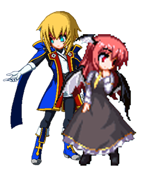 aqua_eyes, bat_wings, blazblue, blonde_hair, blue_eyes, crossover, dress, eien_no_kurayami