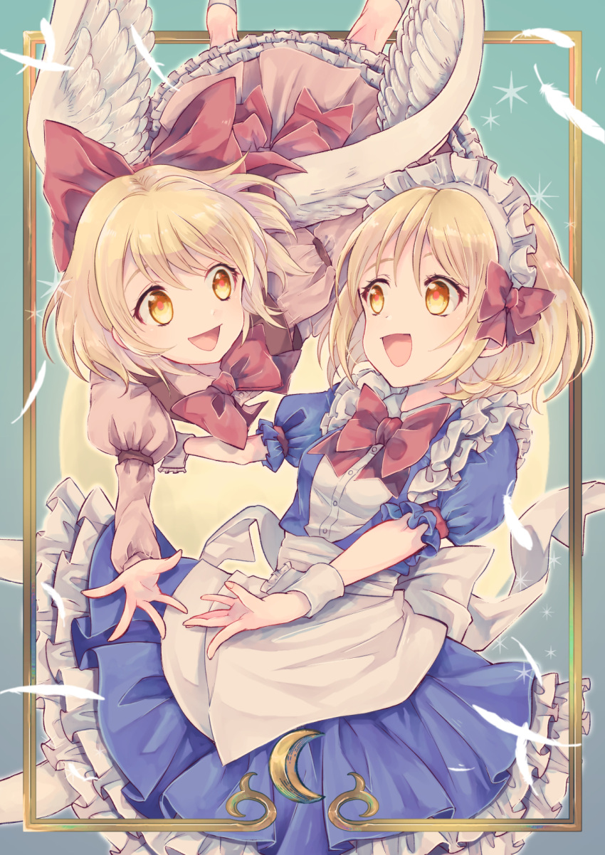 2girls, blonde_hair, gengetsu_(touhou), highres, maid, maid_headdress, mugetsu_(touhou), multiple_girls