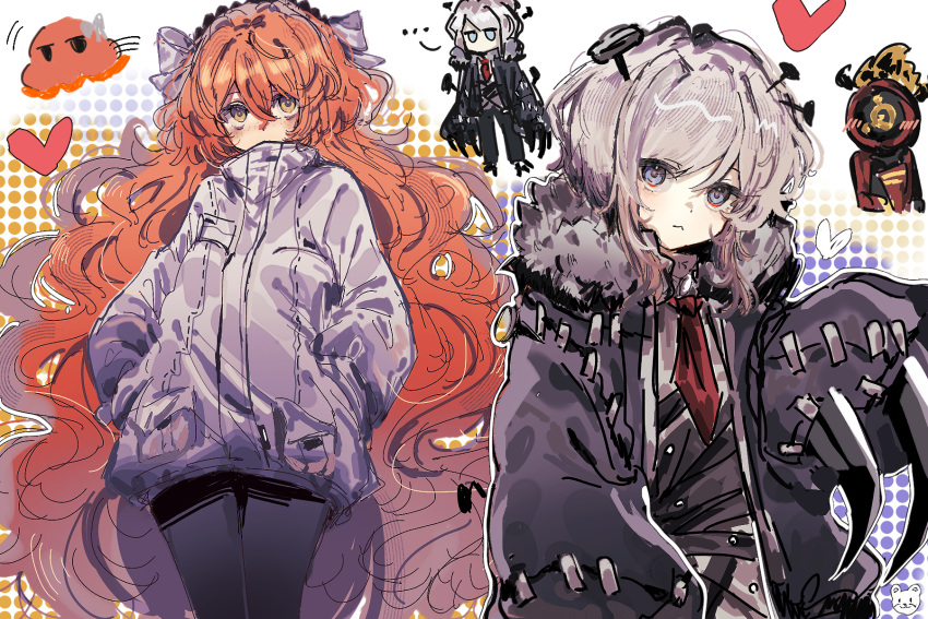 ..., 1other, 2girls, black_jacket, black_pantyhose, blue_eyes, blush, chinese_commentary