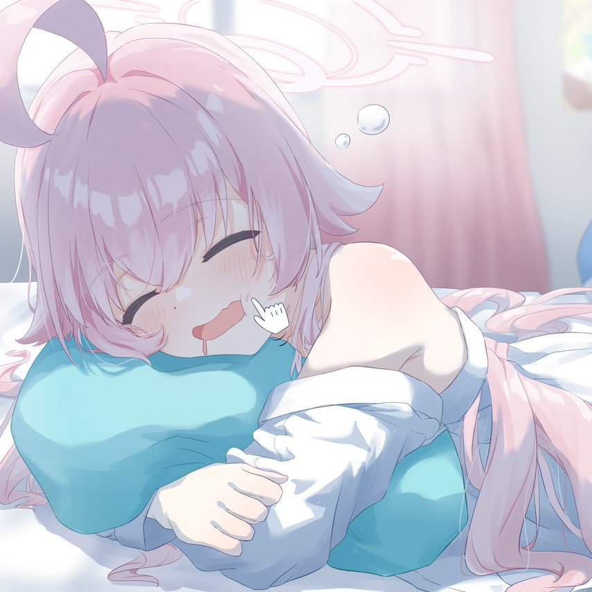 1girl, ^_^, ahoge, bare_shoulders, blue_archive, blush, cheek_poking, closed_eyes