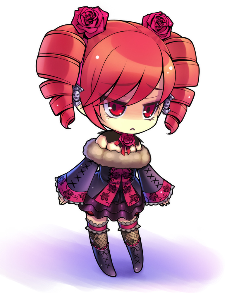1girl, amy_sorel, bare_shoulders, boots, byuune, chibi, child, drill_hair