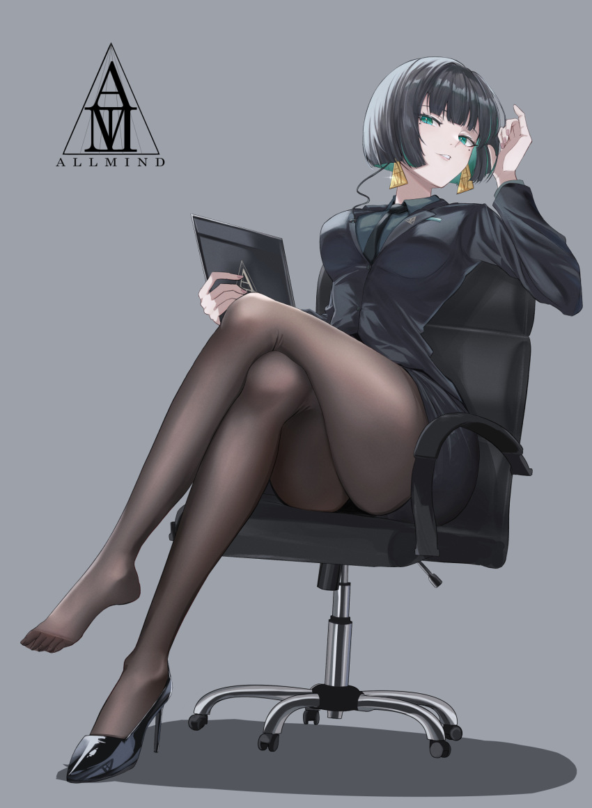 1girl, allmind_(armored_core_6), aqua_eyes, aqua_hair, armored_core, armored_core_6, black_hair, black_jacket