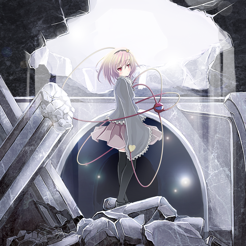 hairband, heart, heri, komeiji_satori, purple_eyes, purple_hair, short_hair, thigh-highs