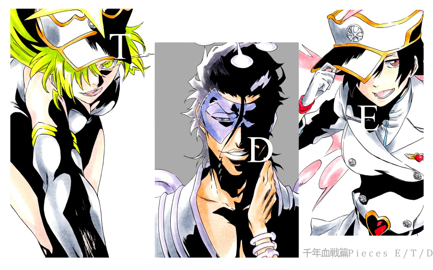 1boy, 2girls, absurdres, askin_nakk_le_vaar, bambietta_basterbine, black_hair, bleach, bleach:_the_thousand-year_blood_war
