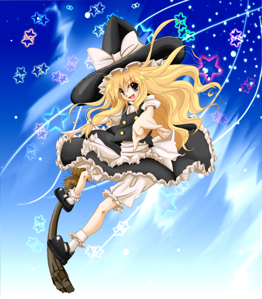 apron, bad_id, blonde_hair, bloomers, broom, broom_surfing, broomsurfing, hat