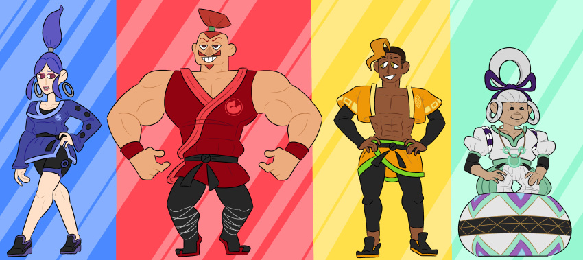 2boys, 2girls, abdonis, absurdres, allegra_(ring_fit_adventure), armando_(ring_fit_adventure), blue_hair, blue_shirt