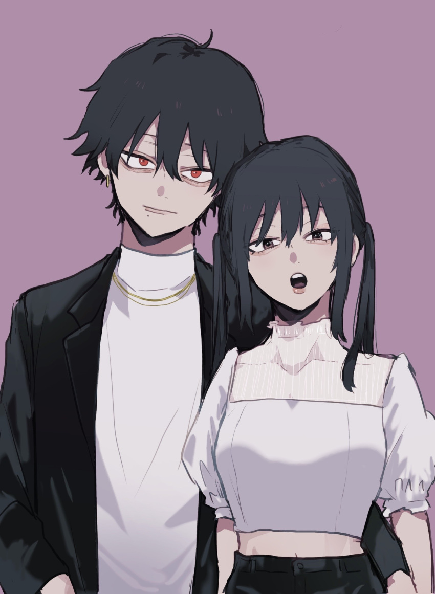 1boy, 1girl, aged_up, ametaro_(ixxxzu), black_eyes, black_jacket, black_pants, boku_no_hero_academia