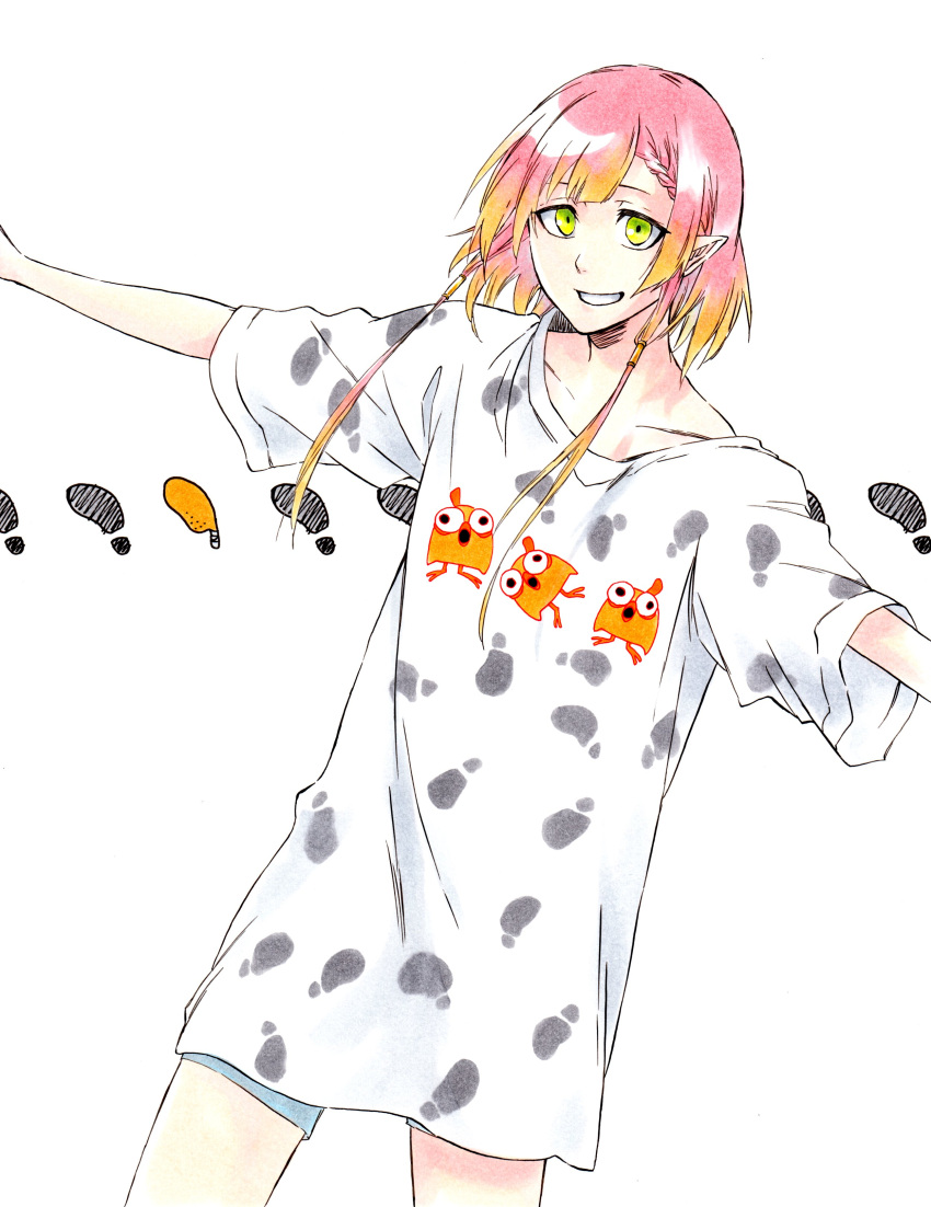 1girl, absurdres, braid, braided_bangs, collarbone, cottage_project, flat_chest, green_eyes