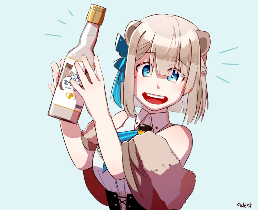 alcohol, animal_ears, highres, humanization, kinmen, liquor, lutra_lutra, otter, otter_ears, westlee_ar