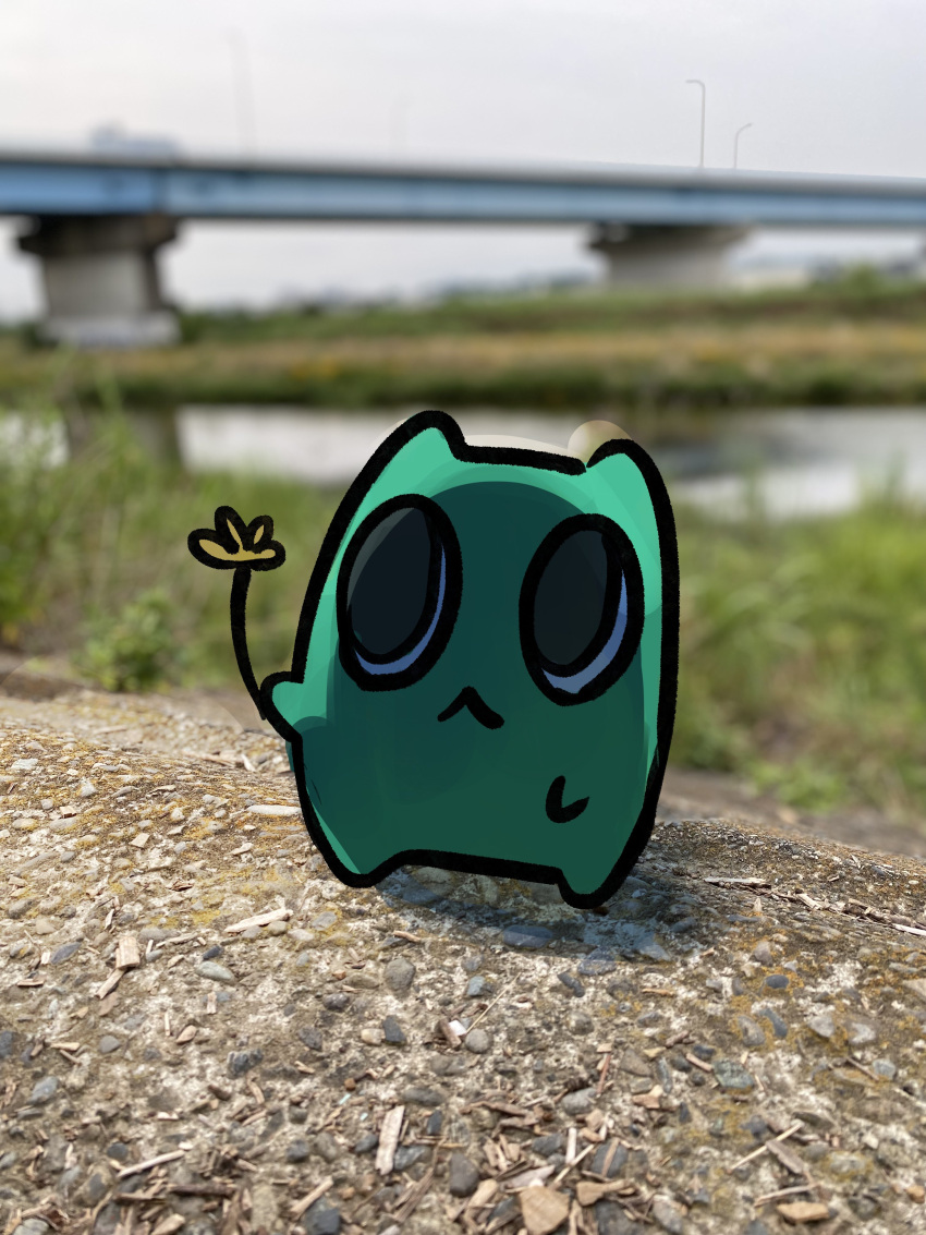 :<, absurdres, blurry, blurry_background, commentary, creature, day, depth_of_field