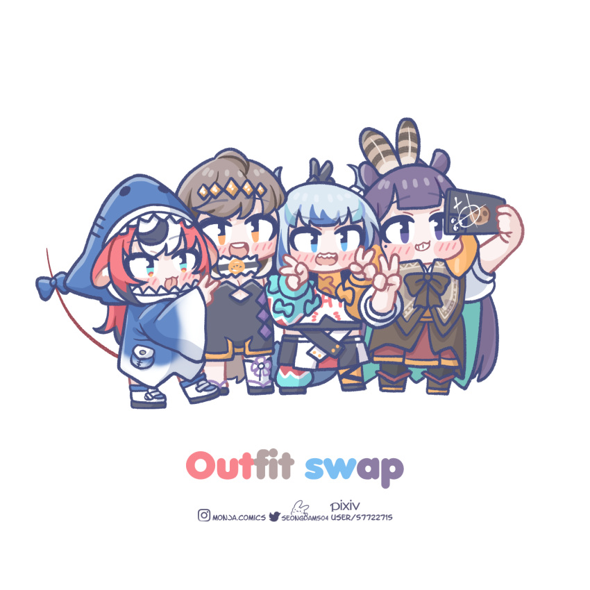 animal_hood, black_dress, black_skirt, blush_stickers, brown_capelet, capelet, cellphone, chibi