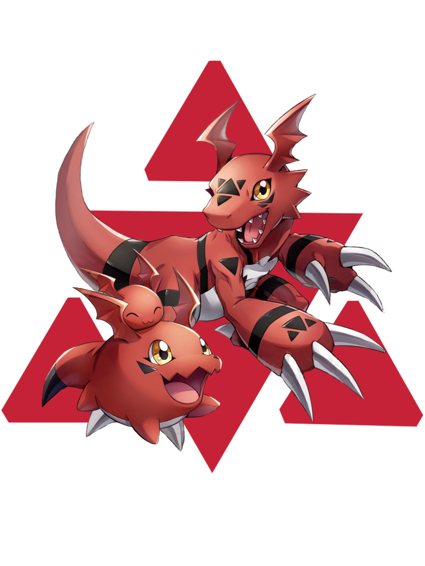 3others, absurdres, claws, closed_eyes, digimon, digimon_(creature), digital_hazard, evolutionary_line